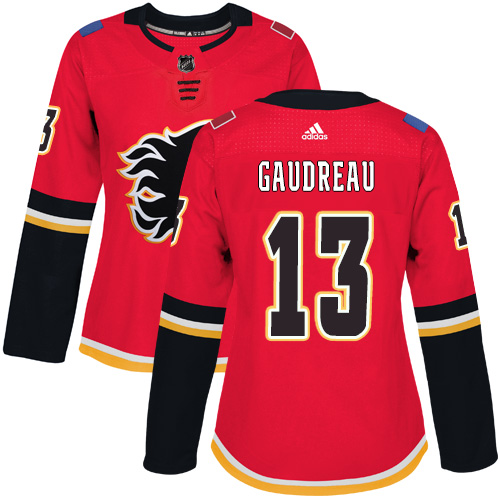 Adidas Calgary Flames 13 Johnny Gaudreau Red Home Authentic Women Stitched NHL Jersey